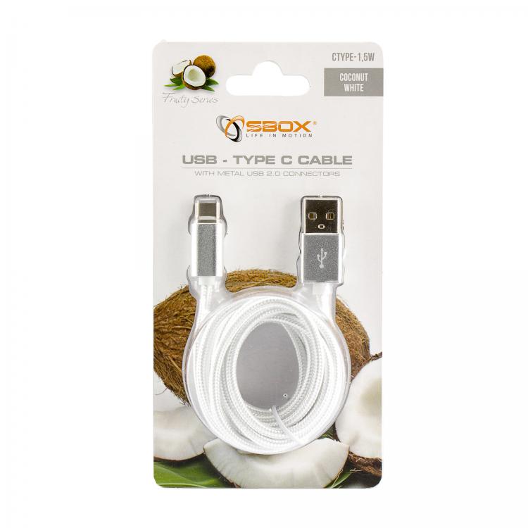 SBOX USB-TYPEC-15W Prepojovací kábel USB 2.0/USB 2.0 Type C 1,5m biely