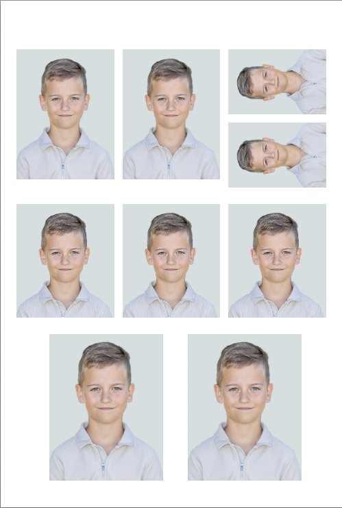 9× portrétna preukazová fotografia / neutrálne sivé pozadie /