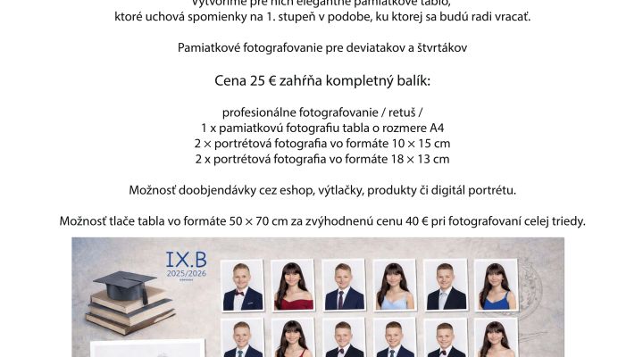 Fotografovanie žiakov základných škôl - tablo (Deviataci a štvrtáci)